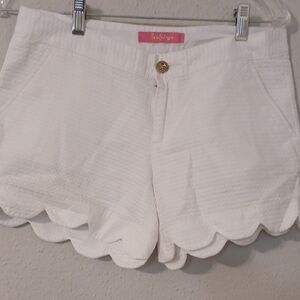 High Waist White Scalloped Hem Shorts